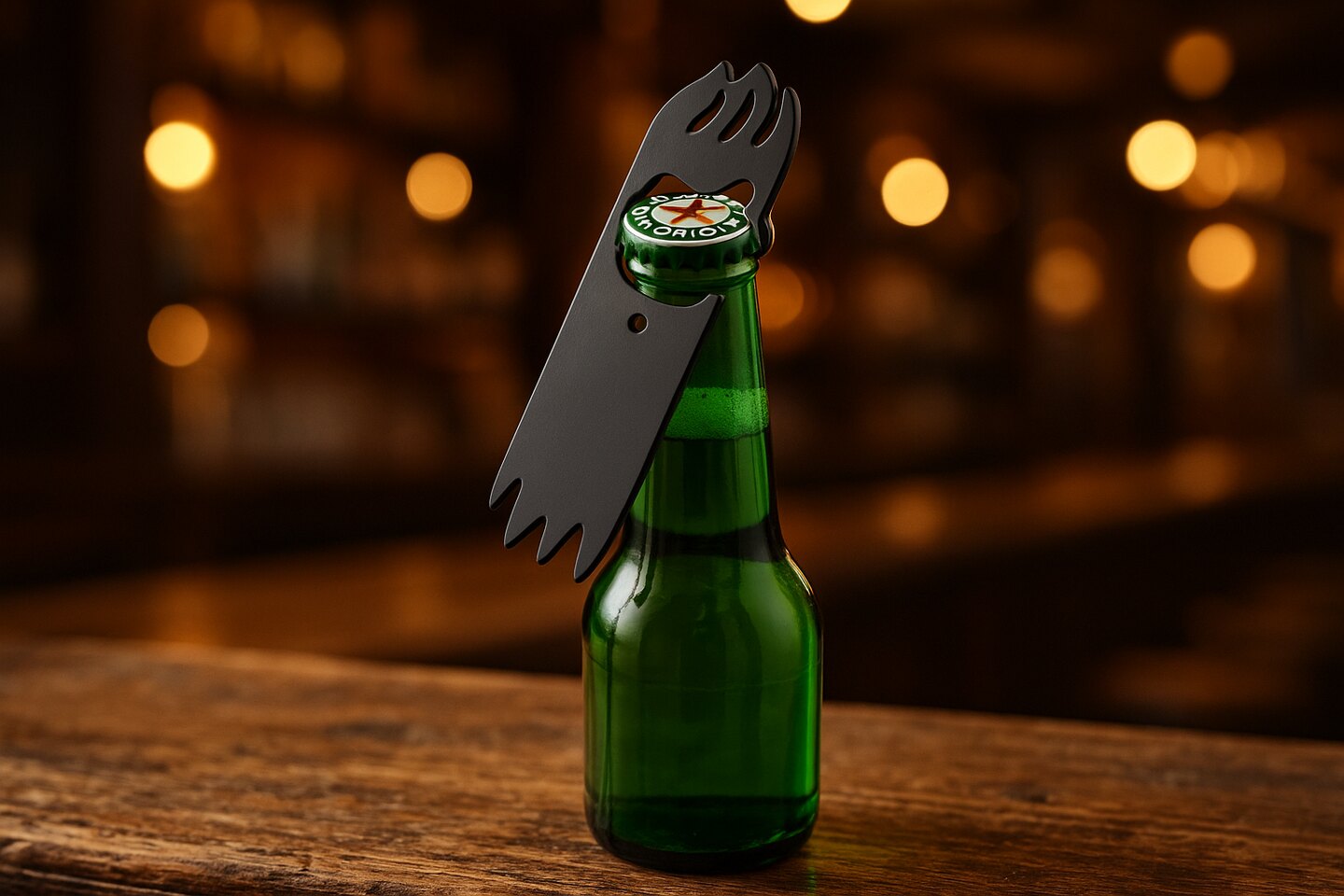 Flesopener in de vorm van een baard